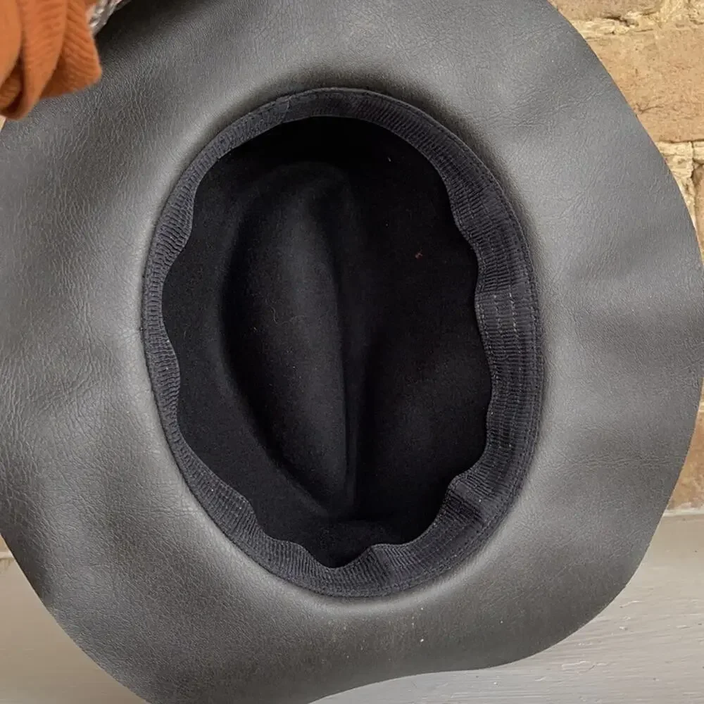 Wool blend felted faux leather brim boho festival hat